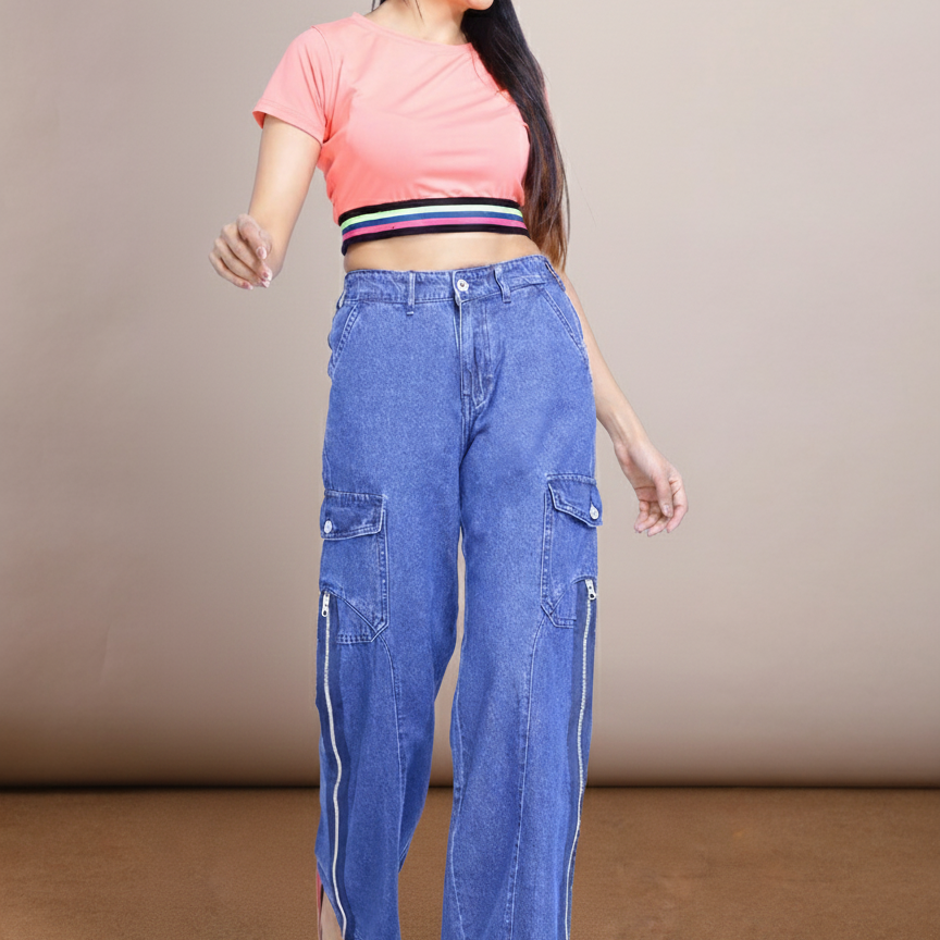 Zip styled baggy jeans