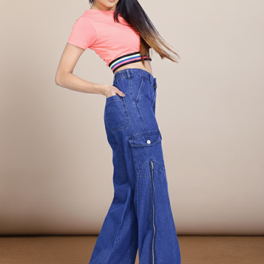 Zip styled baggy jeans