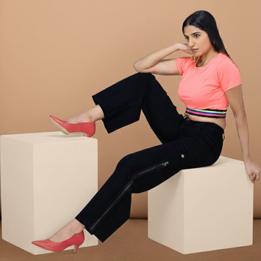 Zip styled baggy jeans