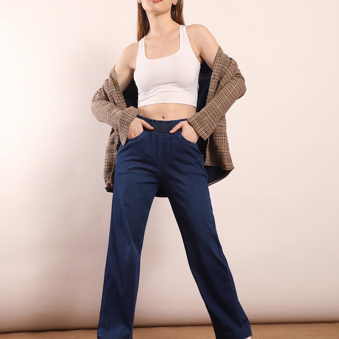 Designer waistband straight fit jeans