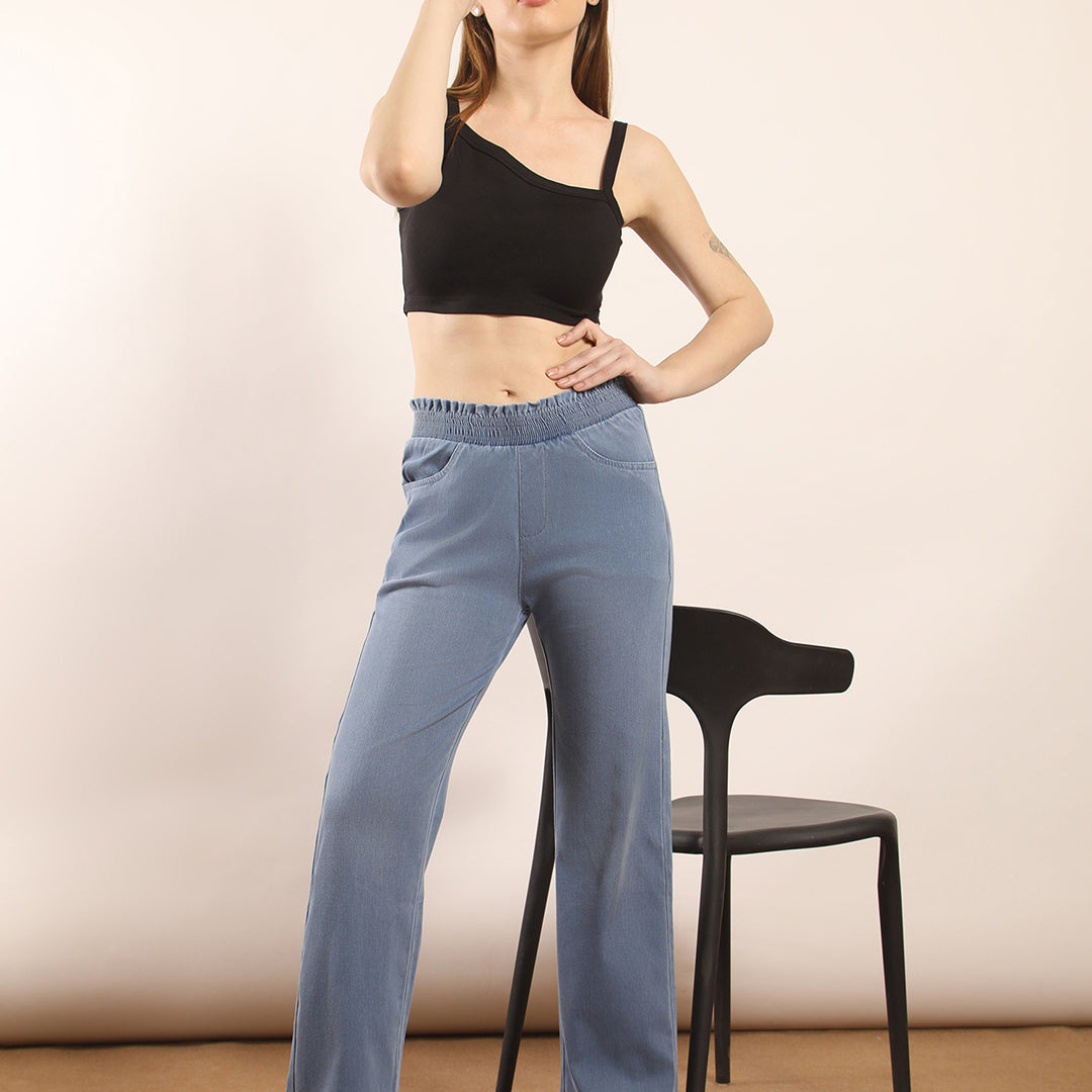 Designer waistband straight fit jeans