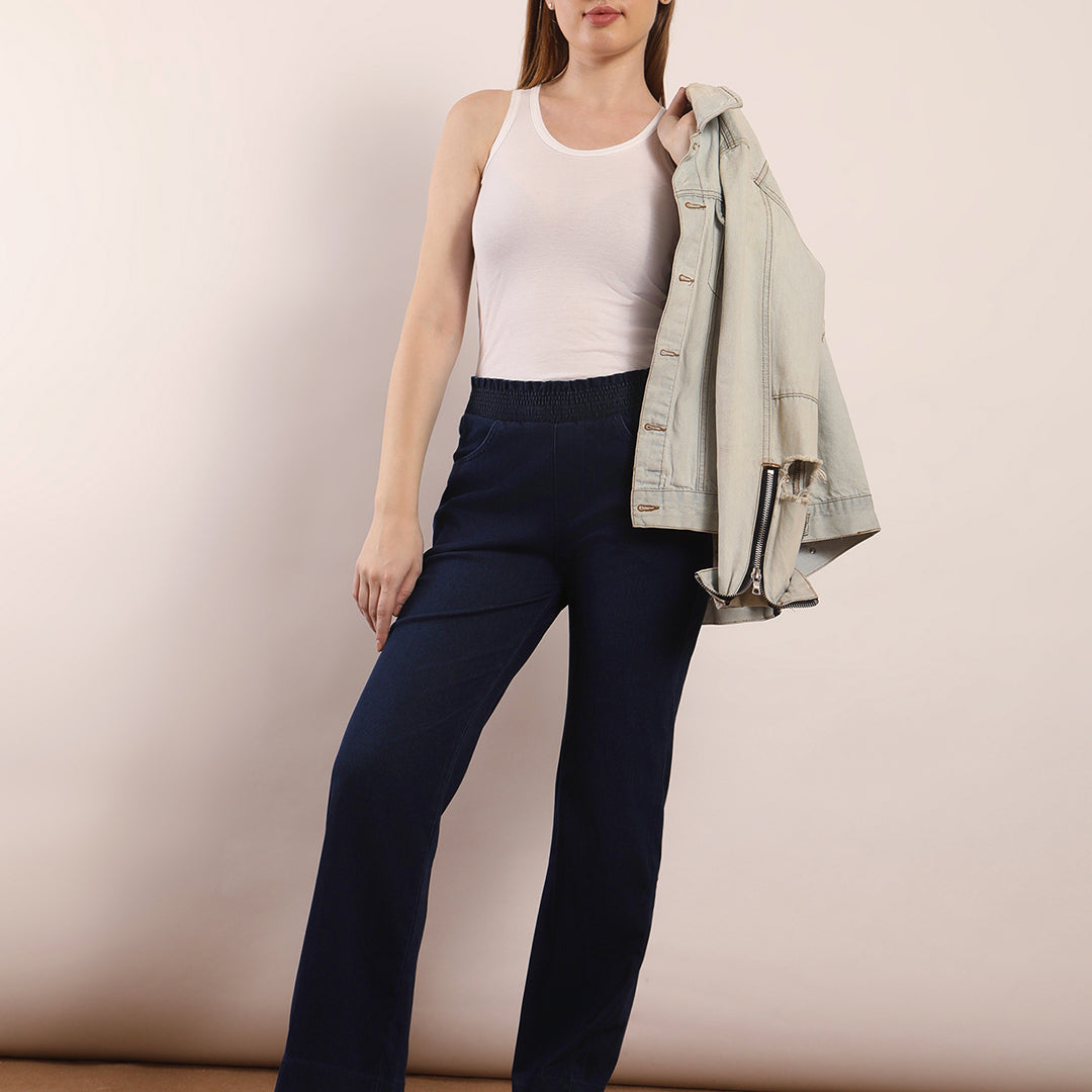 Designer waistband straight fit jeans