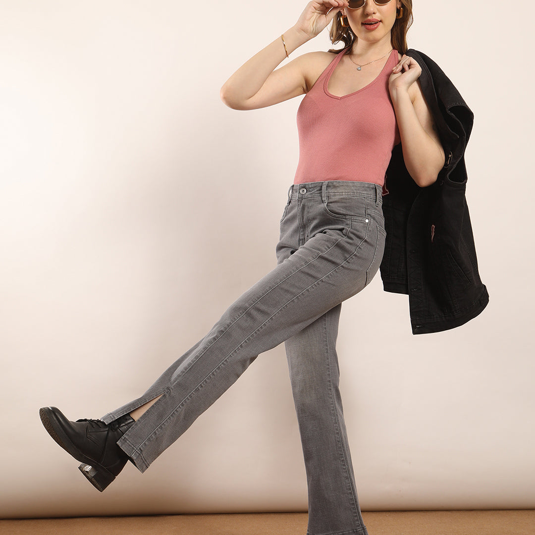 Slit bootcut stretchable jeans