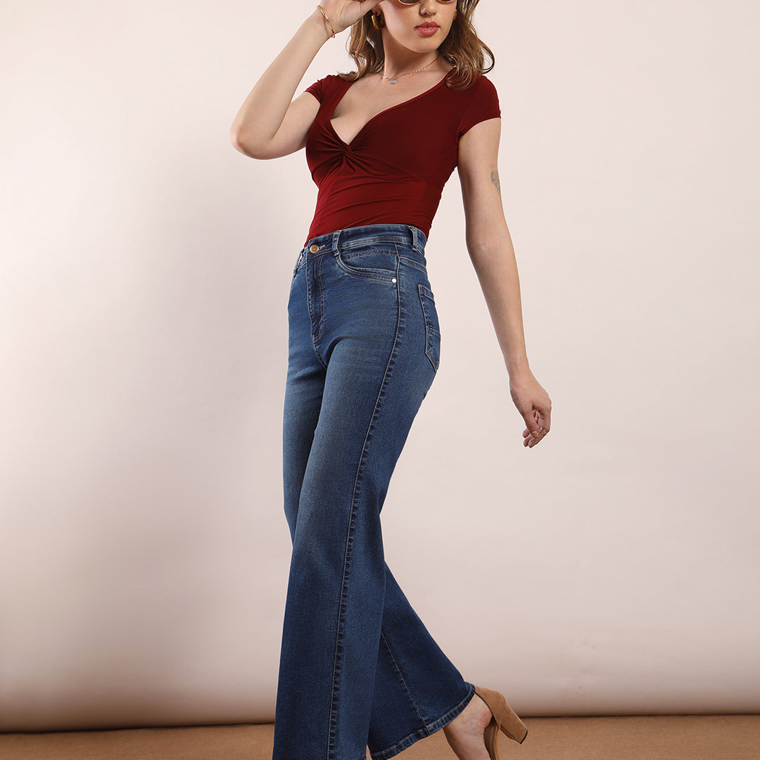 Basic wide leg washed jeans