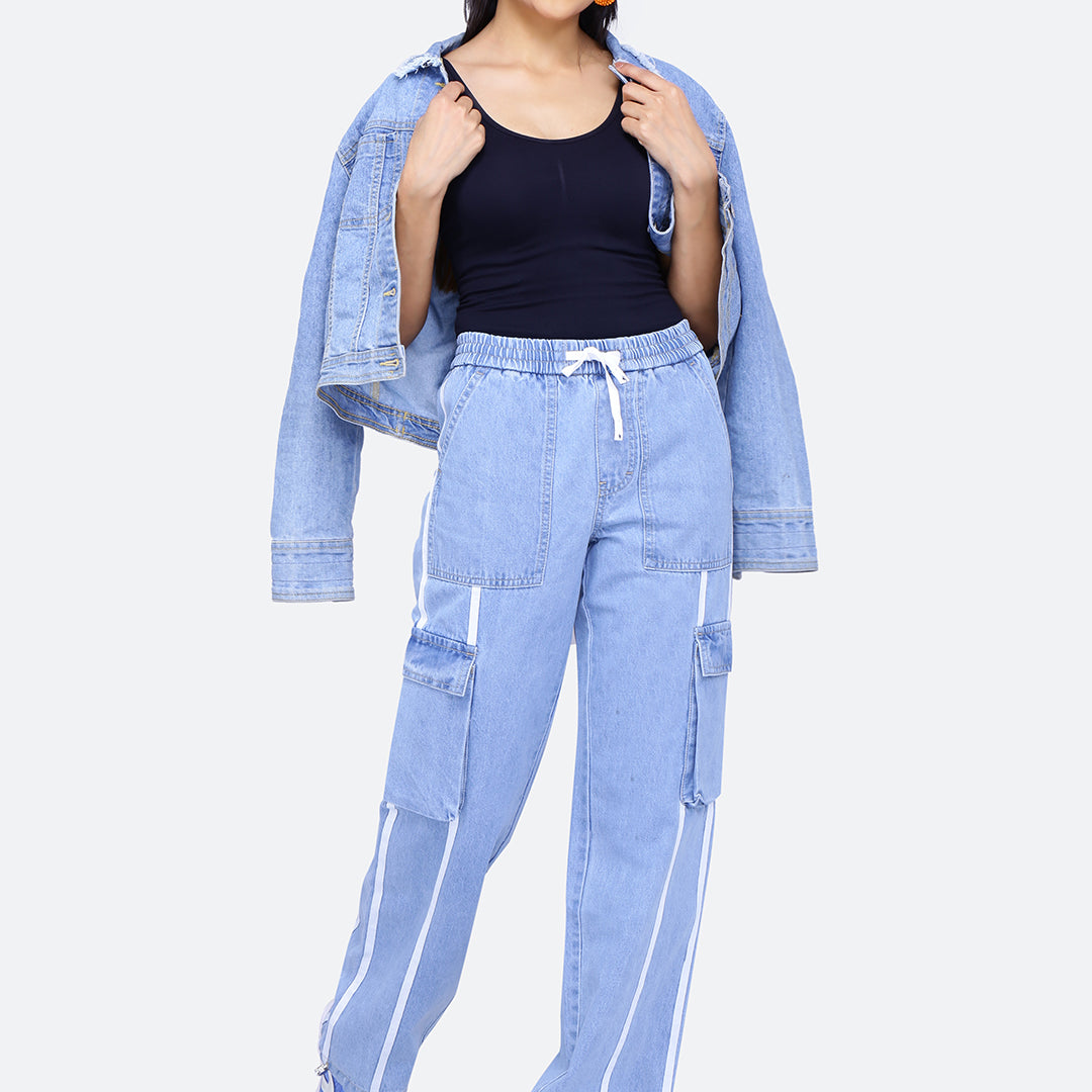 Lace detailing cargo jeans