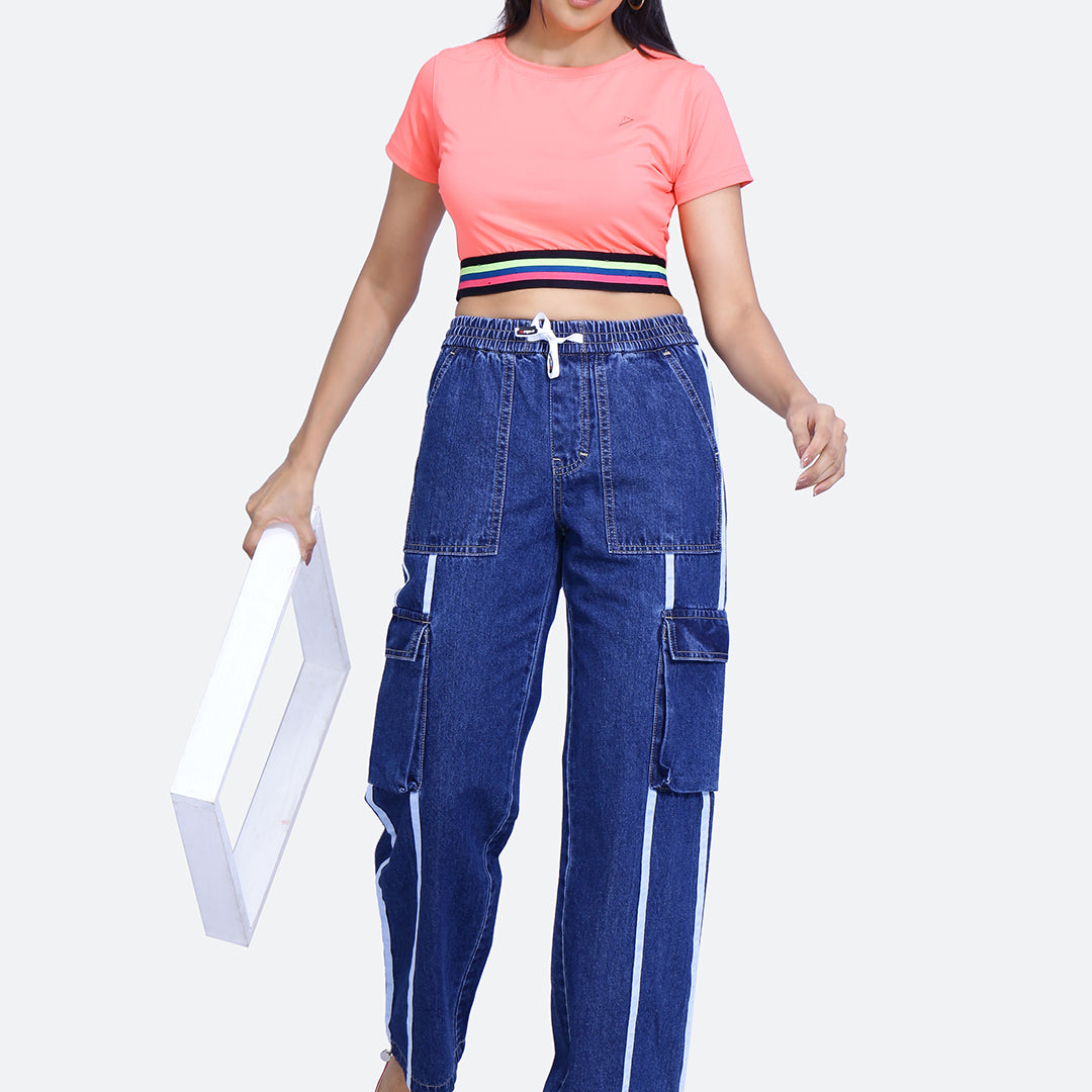 Lace detailing cargo jeans