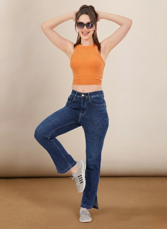 Slit cut stretchable denim jeans