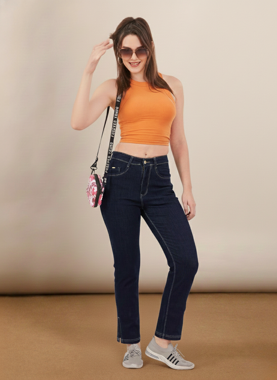 Slit cut stretchable denim jeans