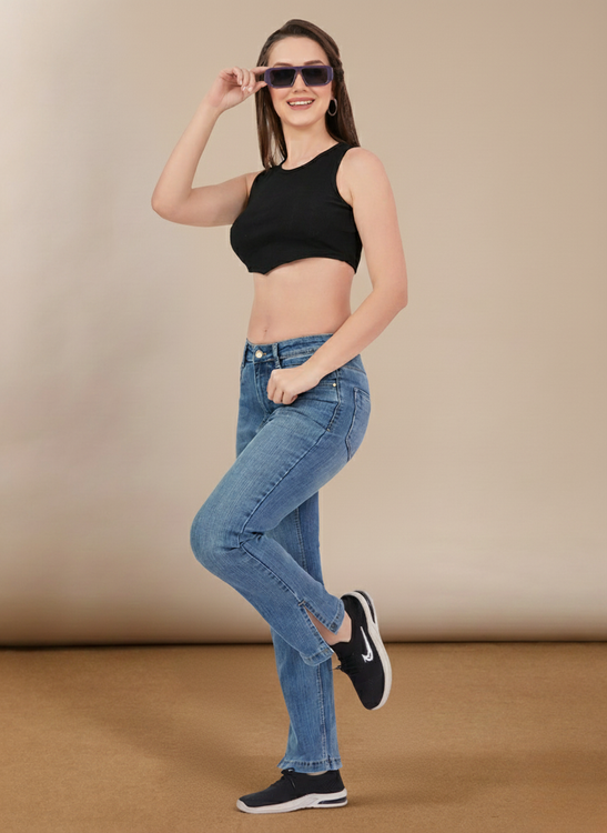 Slit cut stretchable denim jeans