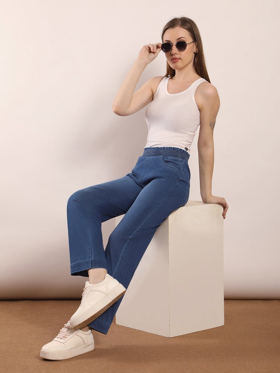 Designer waistband straight fit jeans