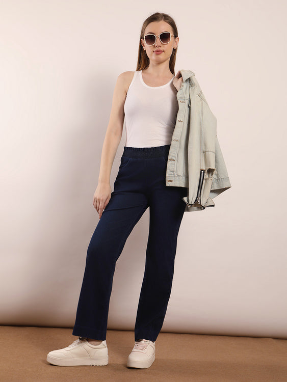 Designer waistband straight fit jeans