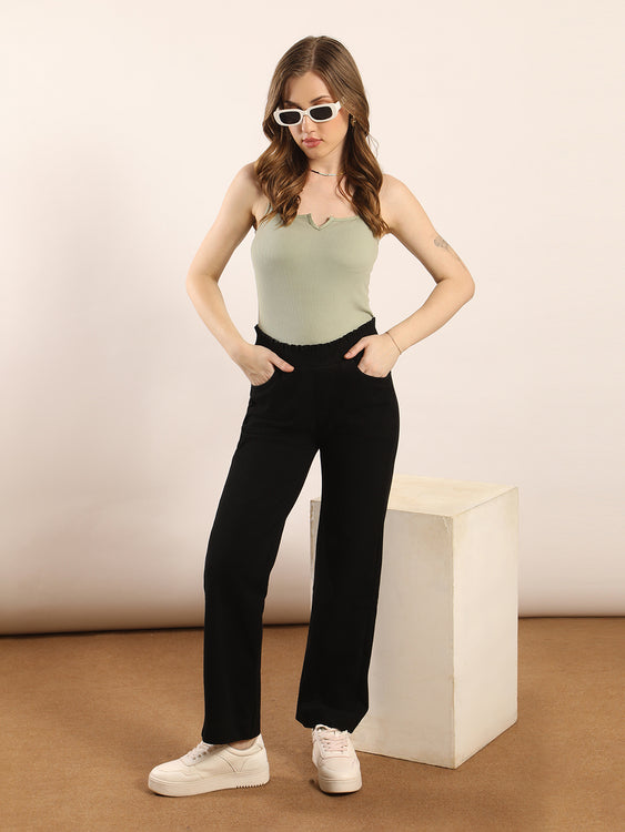 Designer waistband straight fit jeans