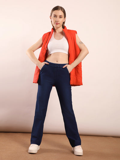 Elastic waistband straight fit jeans