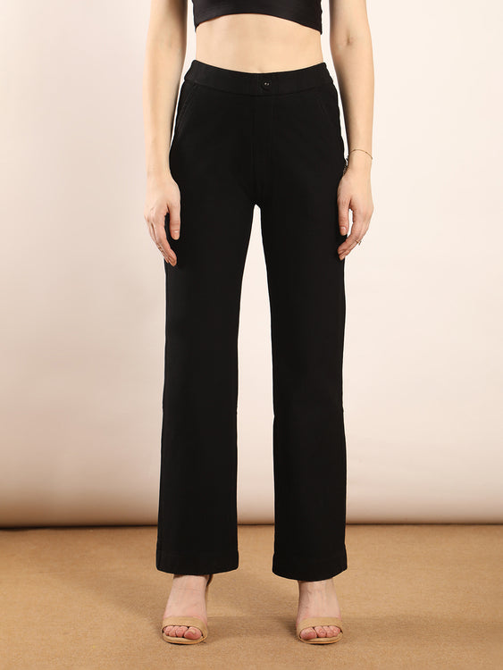 Elastic waistband straight fit jeans
