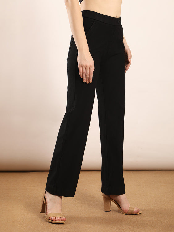 Elastic waistband straight fit jeans