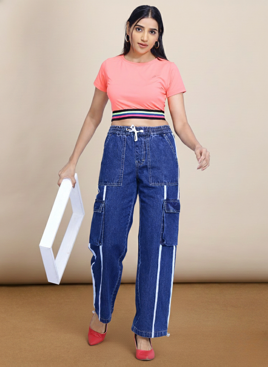 Lace detailing cargo jeans