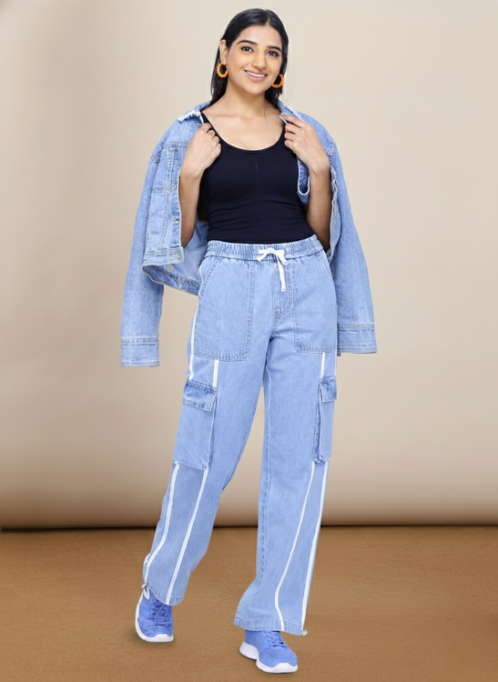 Lace detailing cargo jeans