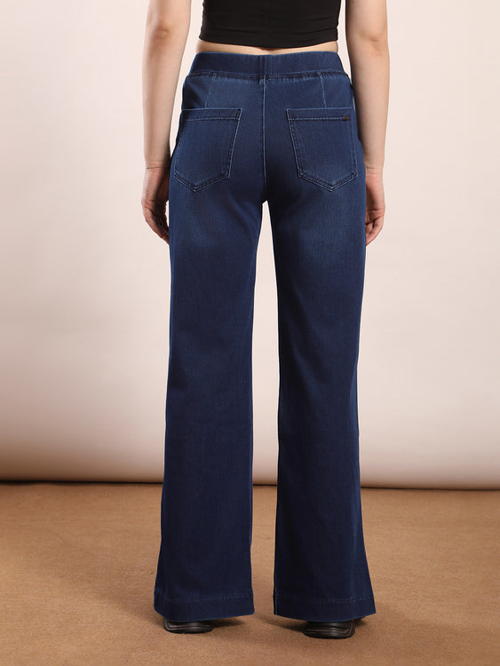 Wide leg slit soft denim jeans