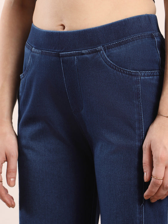 Wide leg slit soft denim jeans