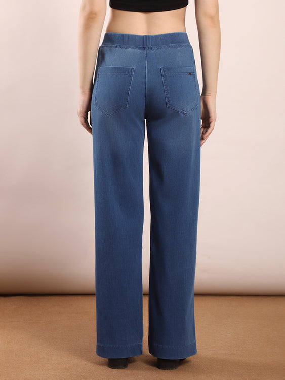 Wide leg slit soft denim jeans
