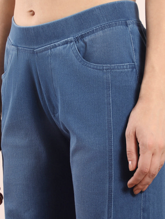 Wide leg slit soft denim jeans