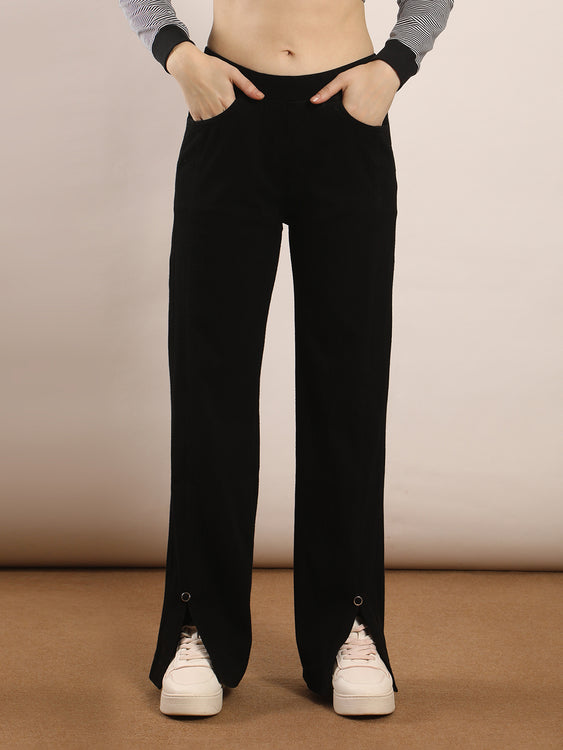 Wide leg slit soft denim jeans