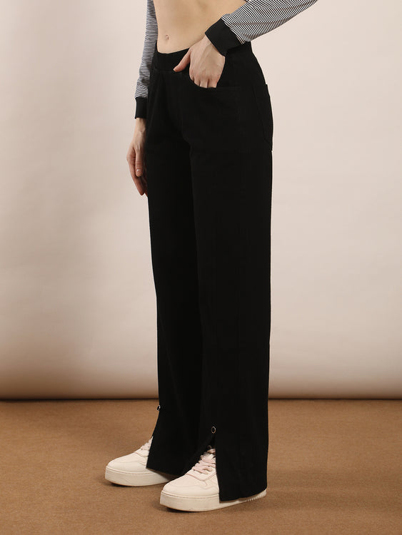 Wide leg slit soft denim jeans