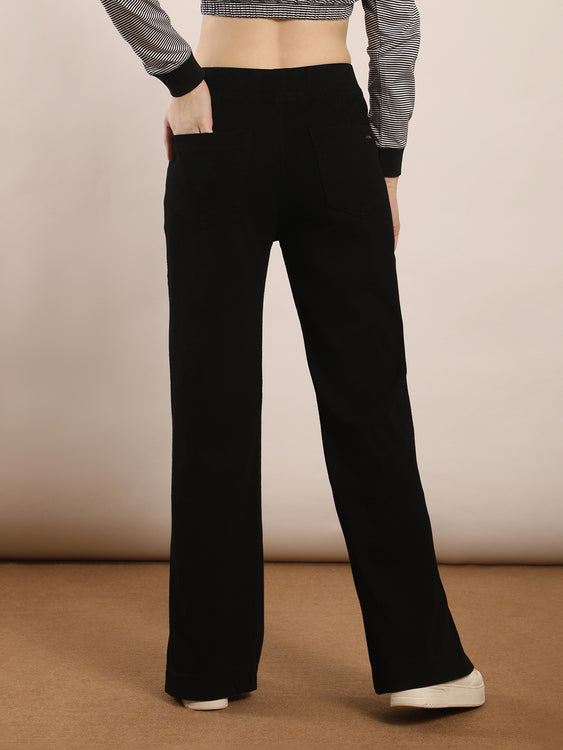 Wide leg slit soft denim jeans