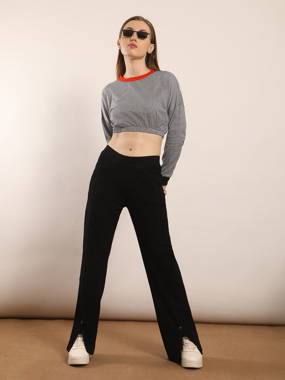 Wide leg slit soft denim jeans