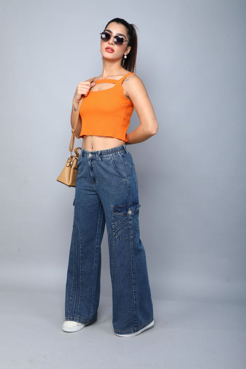 Designer baggy cargo jeans