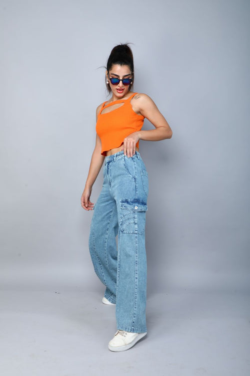 Designer baggy cargo jeans