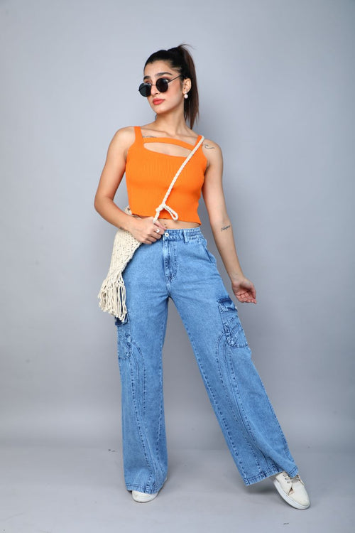Designer baggy cargo jeans