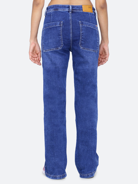 Patched pockets wide leg jeans