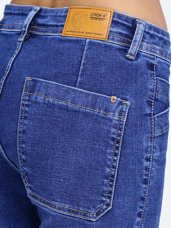 Patched pockets wide leg jeans