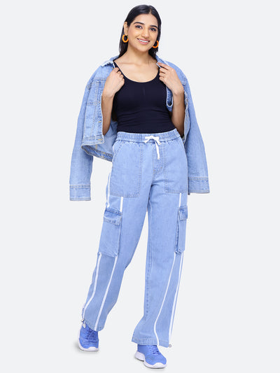 Lace detailing cargo jeans