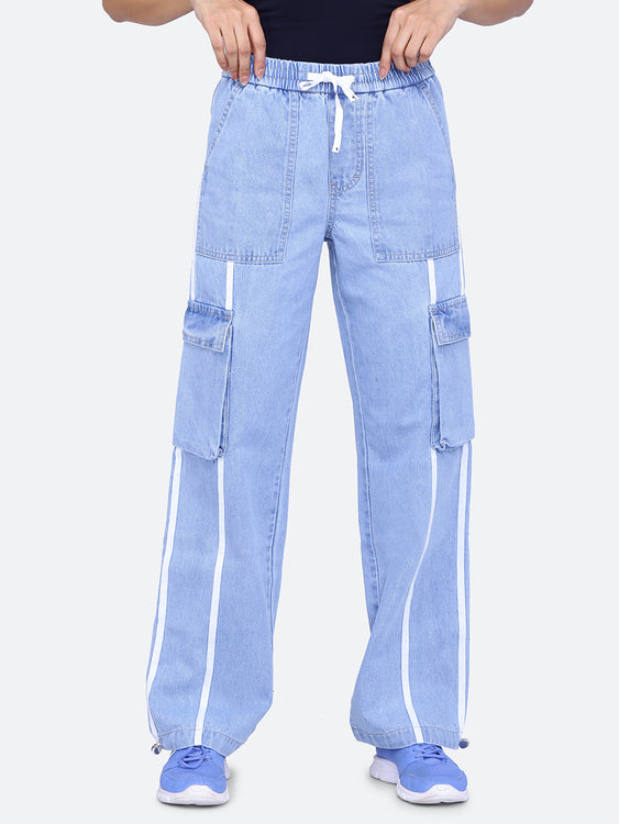 Lace detailing cargo jeans