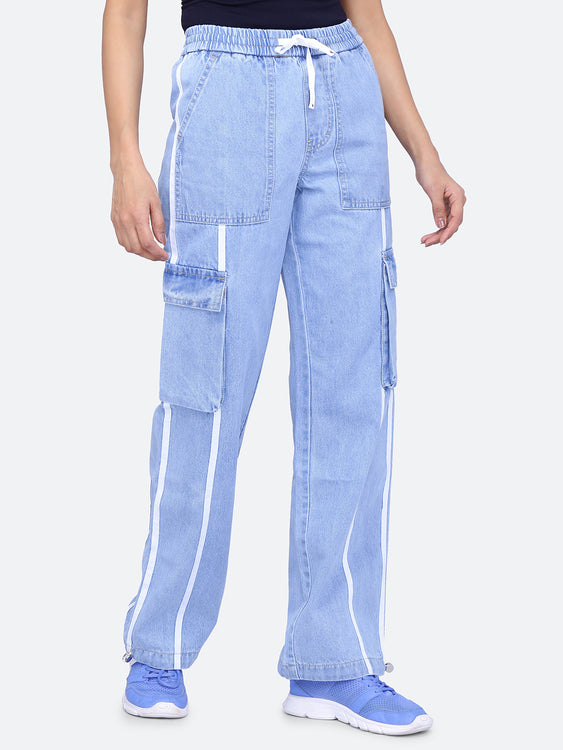 Lace detailing cargo jeans