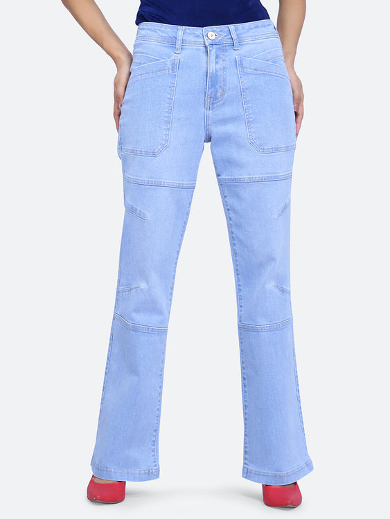 Patched pockets wide leg jeans