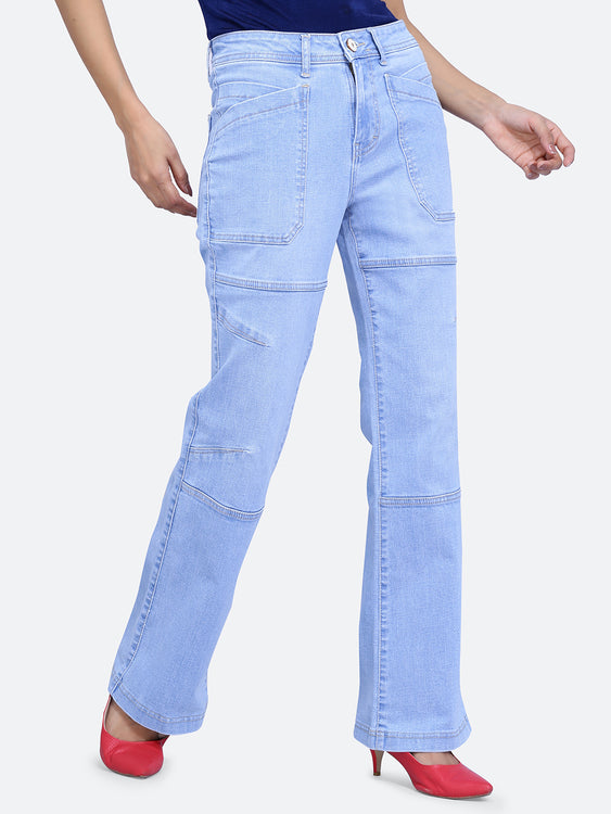 Patched pockets wide leg jeans