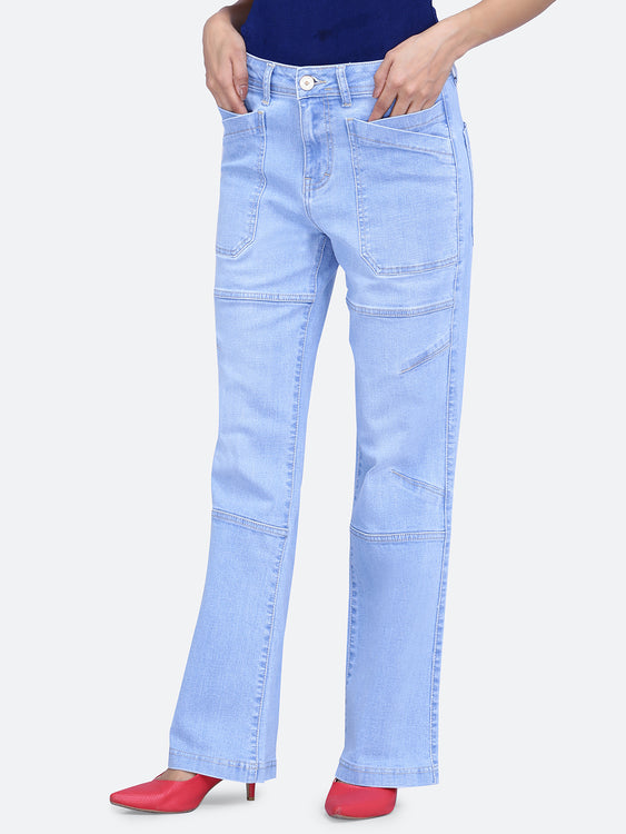 Patched pockets wide leg jeans