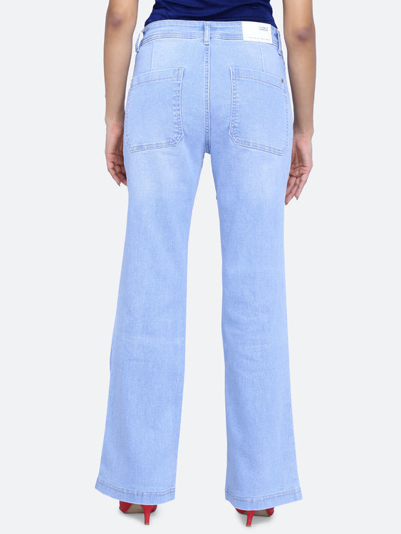 Patched pockets wide leg jeans