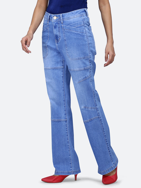 Patched pockets wide leg jeans