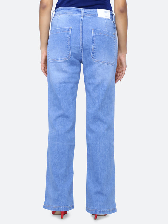 Patched pockets wide leg jeans