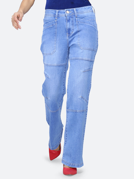 Patched pockets wide leg jeans