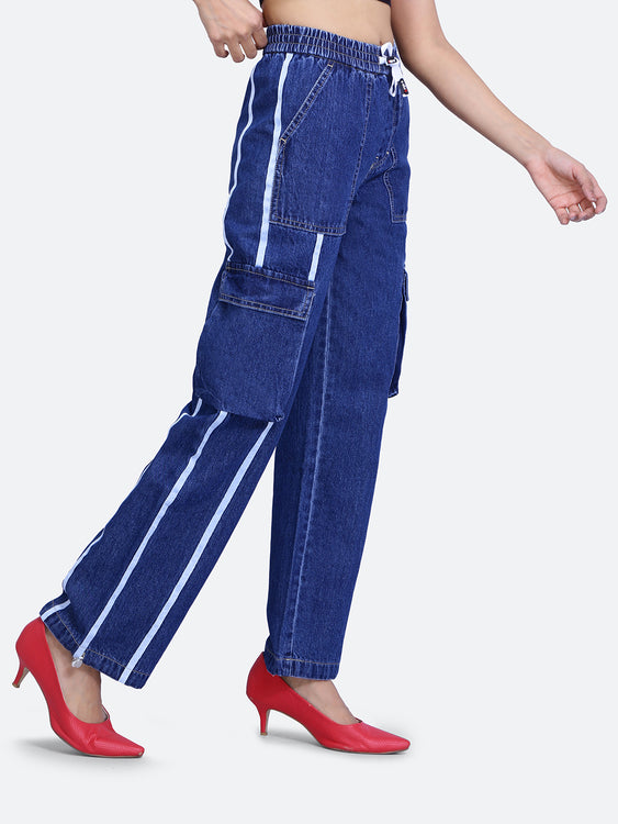 Lace detailing cargo jeans