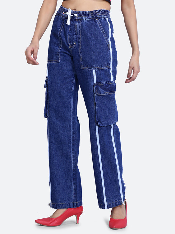 Lace detailing cargo jeans