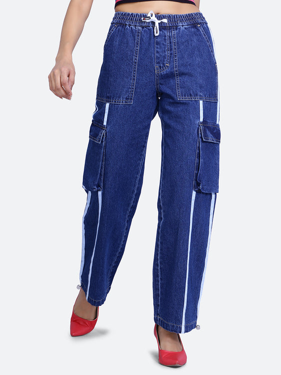 Lace detailing cargo jeans