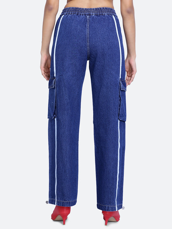Lace detailing cargo jeans