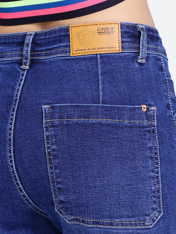 Patched pockets wide leg jeans