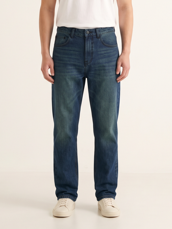 Green Tint Basic Straight Fit Jeans